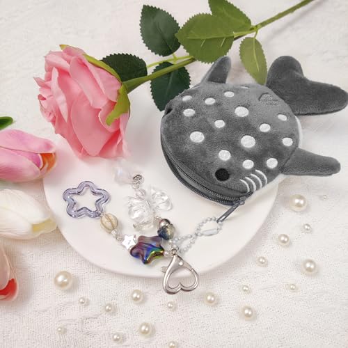 Nalefow Cute Keychain Whale Shark Coin Purse Keychain Cute Plush Zipper Change Pouch, Kawaii Handmade Wallet for Women (Grey) - Image 5