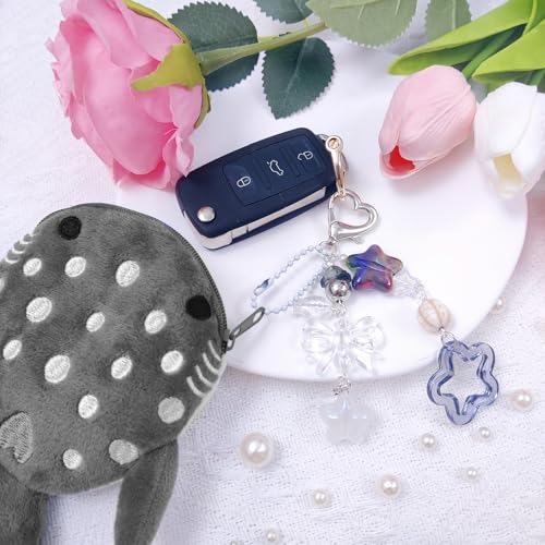 Nalefow Cute Keychain Whale Shark Coin Purse Keychain Cute Plush Zipper Change Pouch, Kawaii Handmade Wallet for Women (Grey) - Image 3