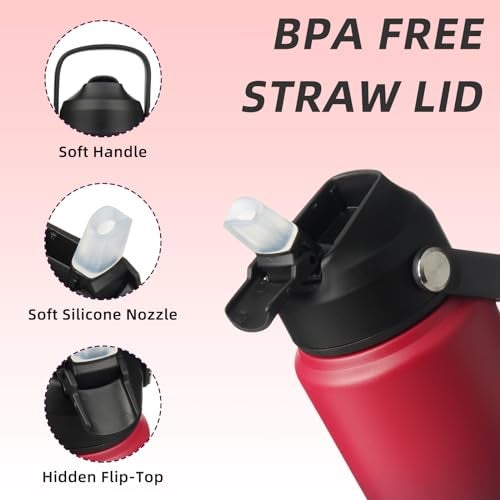 BJPKPK Water Bottle with Straw Lid 24oz Vacuum Insulated Water Bottles Metal Stainless Steel Thermo for Sports Travel BPA Free Leak Proof Thermo Cups Flasks TumblersCharming Red - Image 3