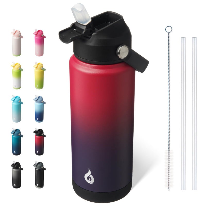 BJPKPK Water Bottle with Straw Lid 24oz Vacuum Insulated Water Bottles Metal Stainless Steel Thermo for Sports Travel BPA Free Leak Proof Thermo Cups Flasks TumblersCharming Red - Image 2