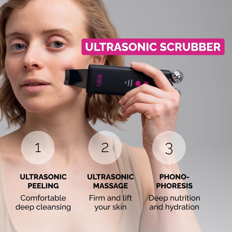 GESS Ultrasonic Exfoliator with EMS Massage Rollers, Phonophoresis, Ultrasonic Micro Massage & Myostimulation, 3 Modes - Pore Cleanser Face & Double Chin Remover for Effective Skin Care - Image 3