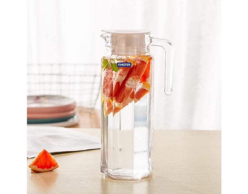 FINSTER Italian Premium Rocco Glass Octagonal Water Jug with Airtight Lid 1000ml Clear Juice Jug Pitcher Juice Iced Coffee Iced Tea Easy Pour Spout Handle 1 Liter - Image 5