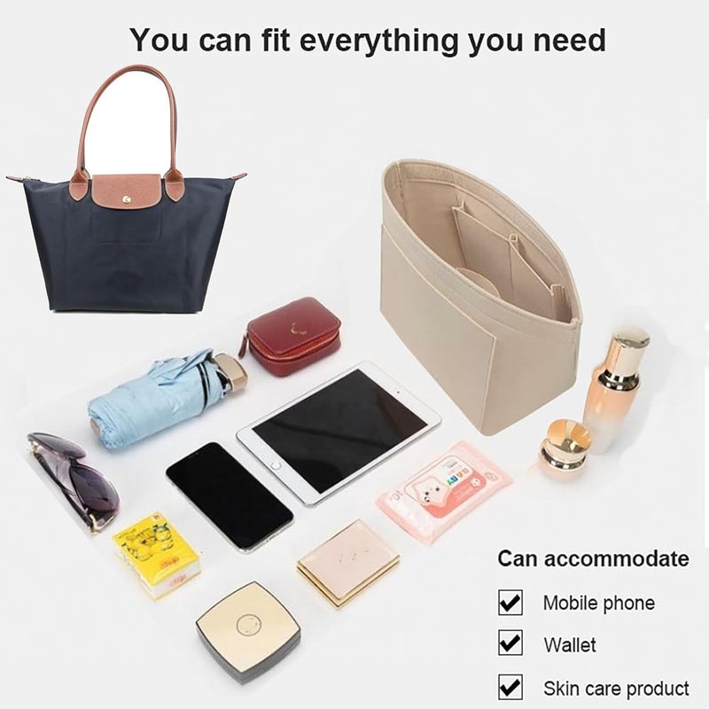 Lckaey Purse Organizer insert For longchamp Purse insert for long champ bag le pliage Organizer large beige - Image 4