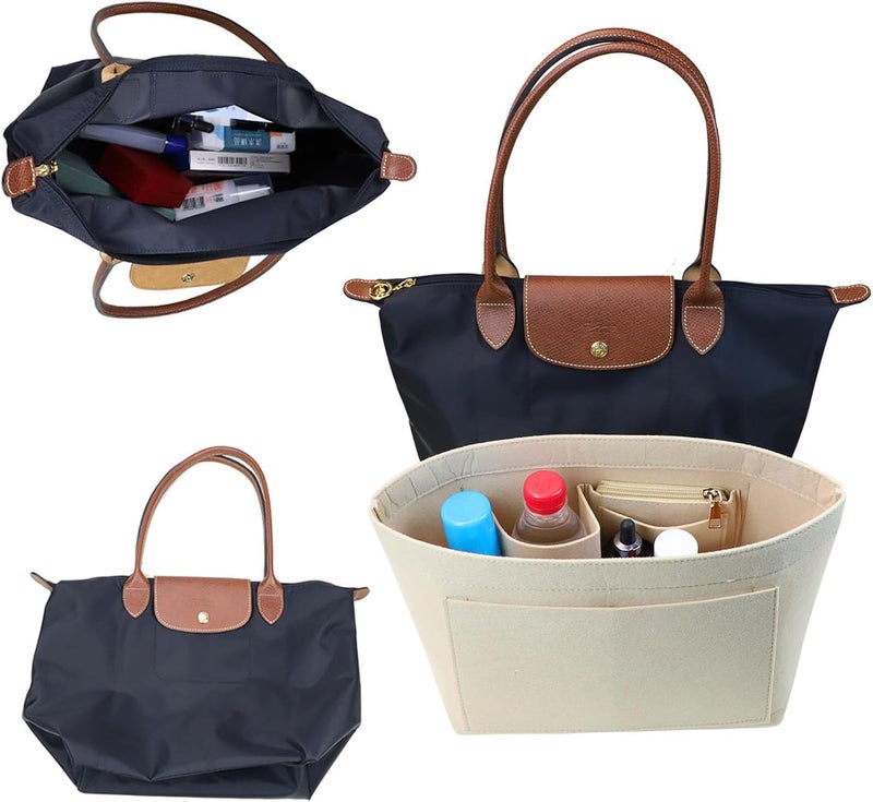 Lckaey Purse Organizer insert For longchamp Purse insert for long champ bag le pliage Organizer large beige - Image 5