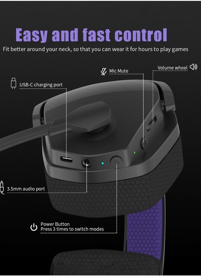 NUBWO G06 Gaming Headset,Wireless Gaming Headphones with Mic for PS5, PS4, PC, and Switch, Ergonomic Design,2.4GHz Wireless + Bluetooth-50mm Drivers,Black/Purple  - Image 2