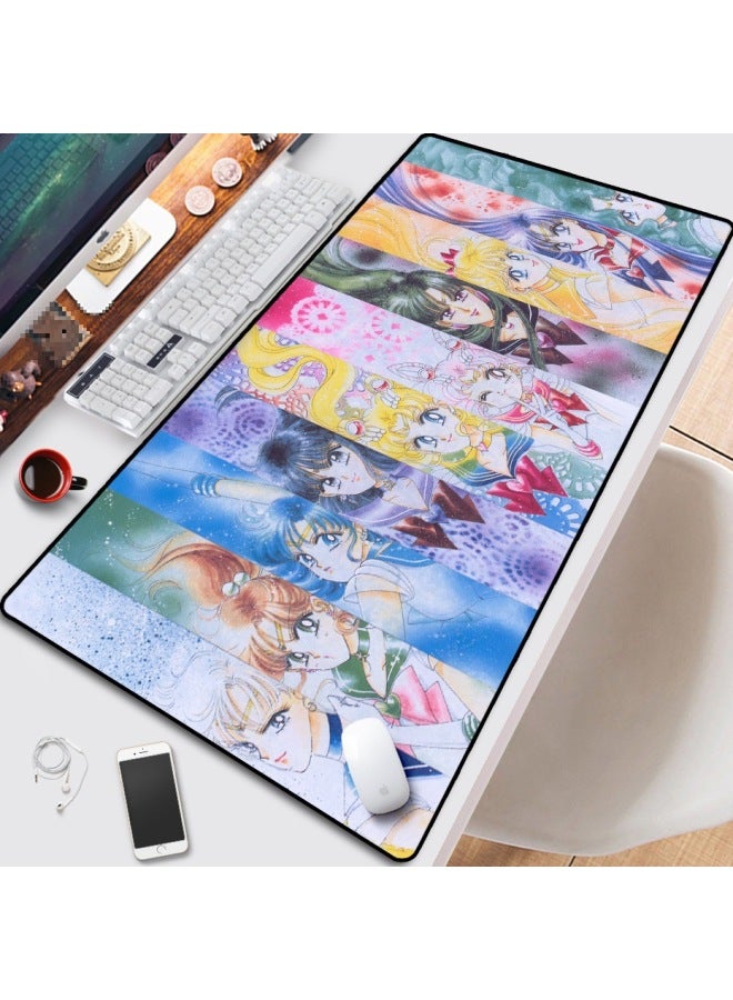 Mouse Pad Moon Hare Beautiful Girl Warrior Japanese Style Pink Home Anime Cute Girl Keyboard Class Table Mat-Color:3mm-300x800mm-Pattern:Dark Gray E Style