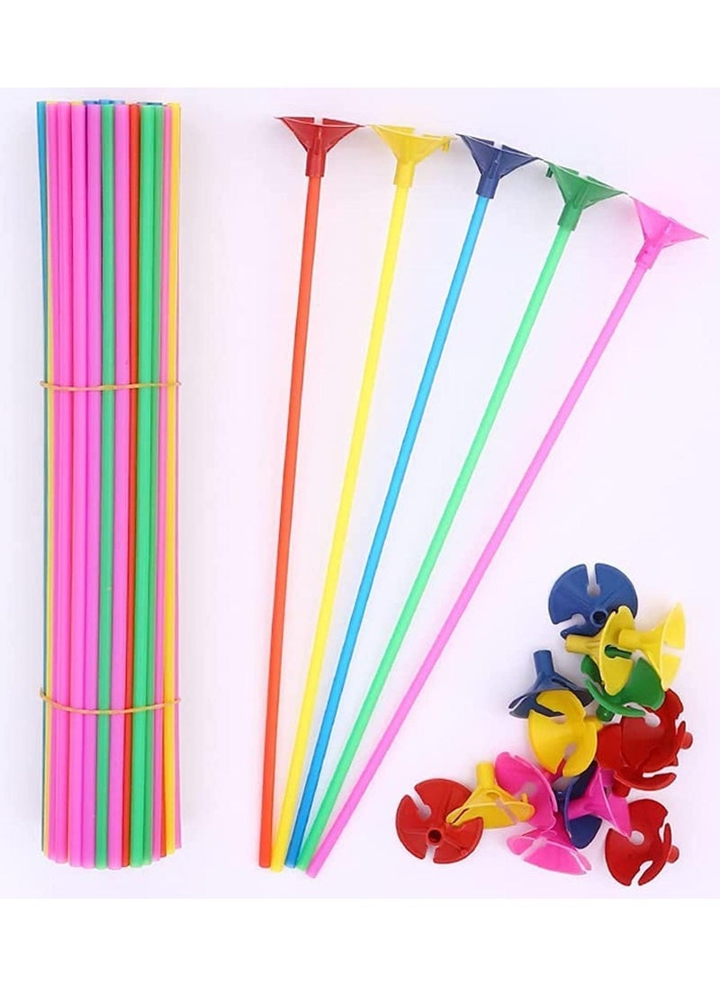 MARKQ Balloon Sticks with Cups, 50 Pieces White Balloon Stick Holders for Holidays, Anniversary Wedding Birthday Party Decoration (mixed colour dark) - Image 1