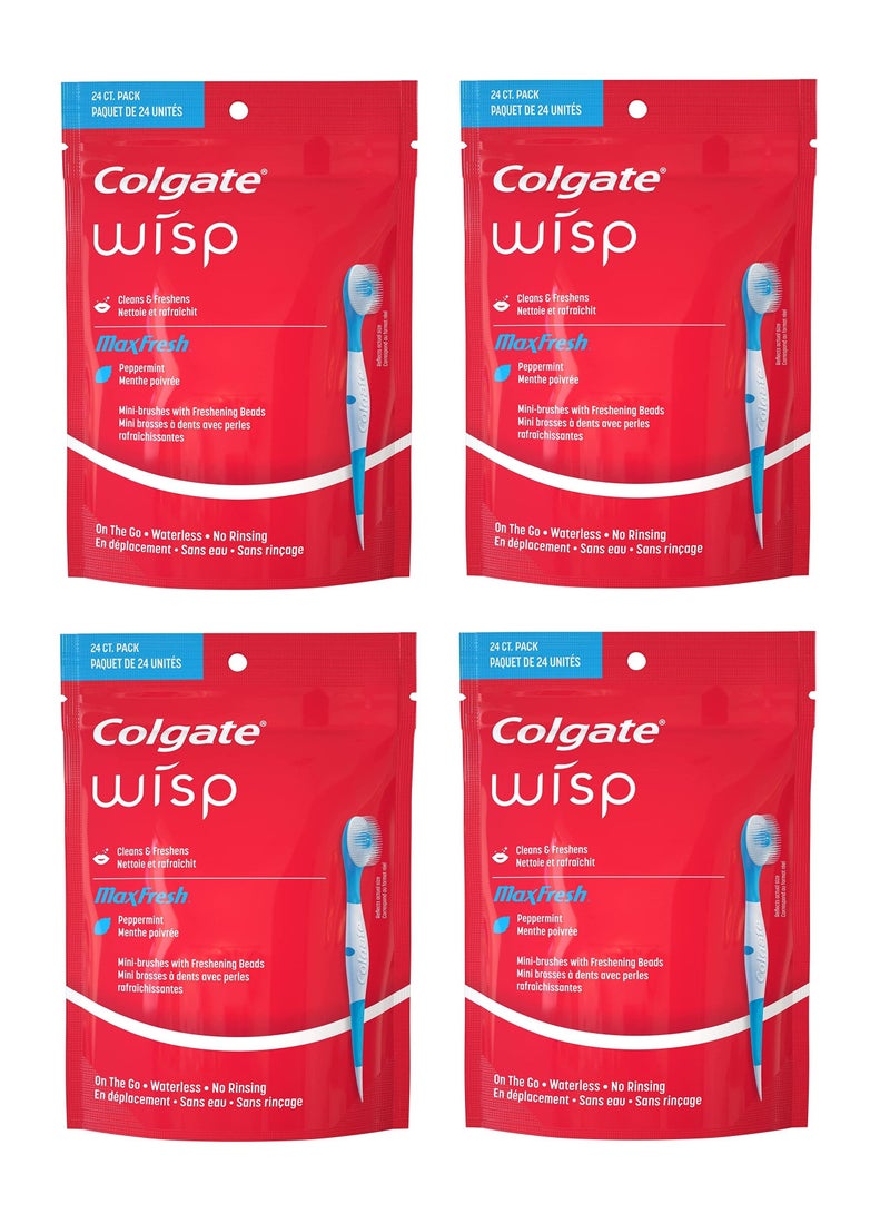 Pack of 4 Max Fresh Wisp Disposable Mini Toothbrush, Peppermint - 96 Count
