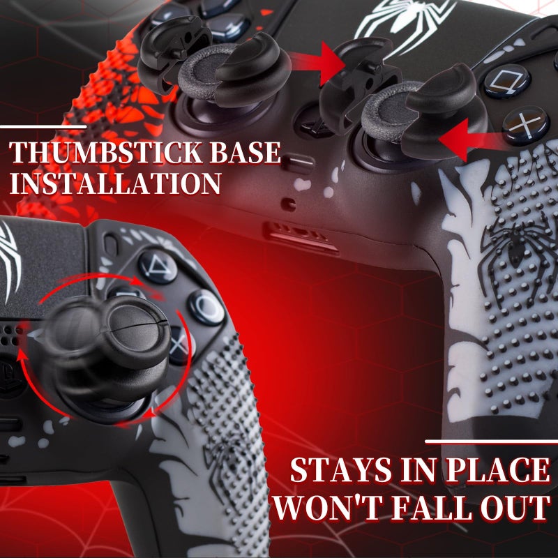 PlayRealm Silicone Skin Cover & Sticker x 1 & No Falling Off Thumbstick x 2 for PS5 Controller Spider Edtion - Image 3