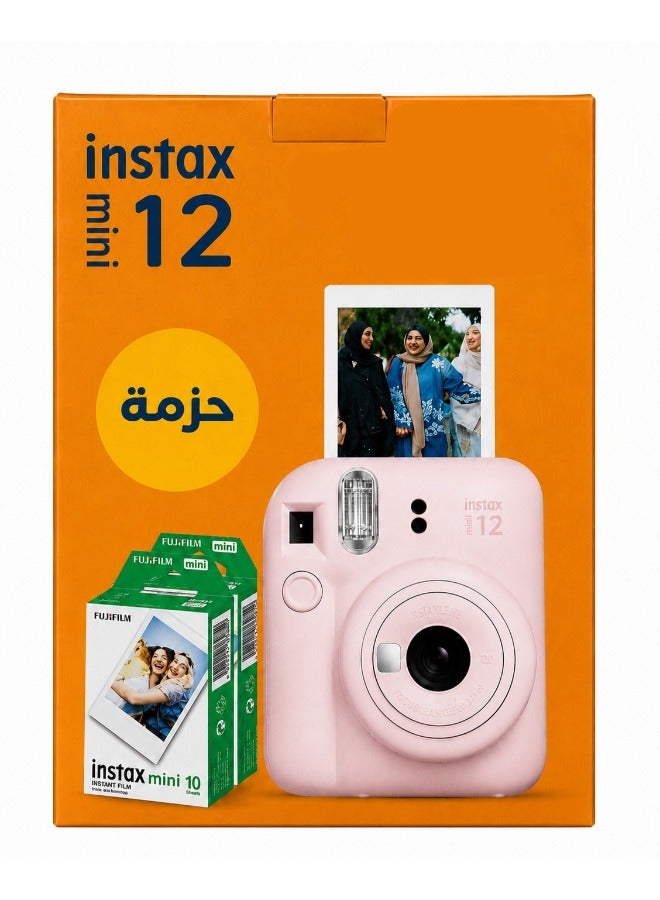 FUJIFILM Instax Mini 12 Instant Film Camera With Pack Of 20 Films Blossom Pink - Image 1
