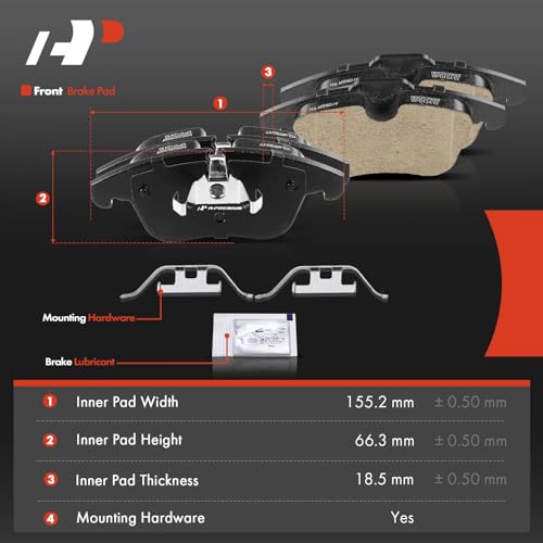 A-Premium Front Ceramic Disc Brake Pads Set Compatible with Volvo S60 2011-2018, XC70 2008-2016, S80, V60, V70 & Land Rover Range Rover Evoque, LR2 & Jaguar S-Type, XK, XJ8, XF, Vanden Plas, 4 Pcs - Image 5