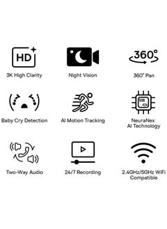 Baseus P1 Pro 3K Smart Security Camera - 360° Rotation, 3K HD Resolution, Advanced Night Vision, Motion Detection, Two-Way Audio, Baseus App Support - White  - Image 5