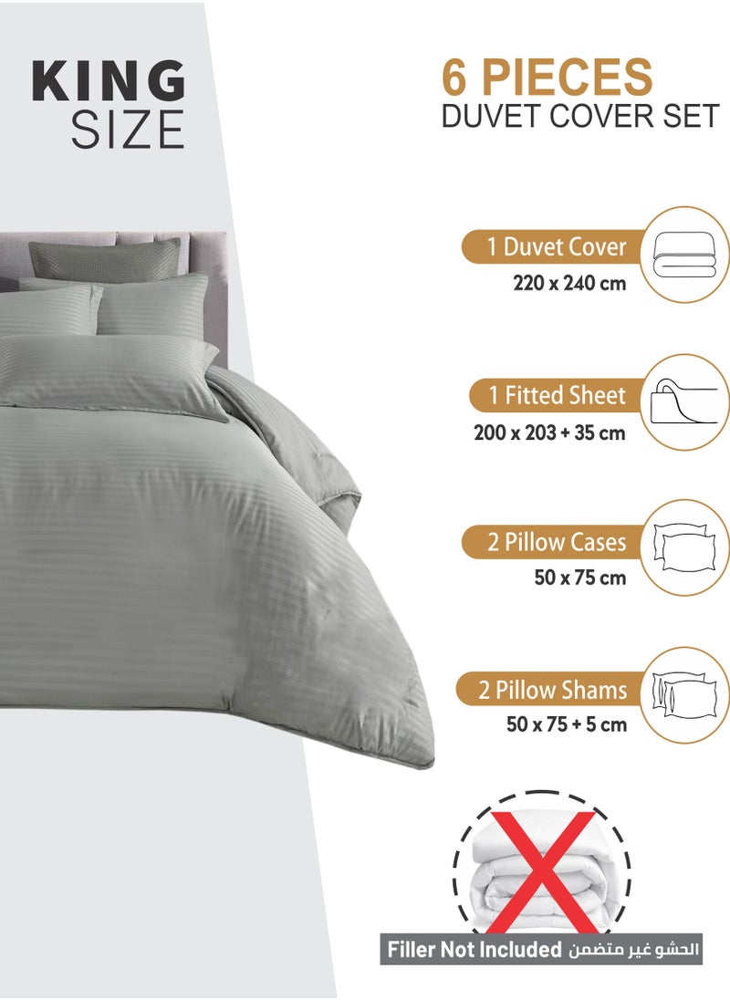 Donetella Duvet Set 6-Pcs King Size Striped Microfiber Bed Set With 1 Duvet Cover(220 x 240 CM) 1 Fitted Sheet 2 Pillow Sham And 2 Pillowcases(Without Filler),Grey  - Image 3