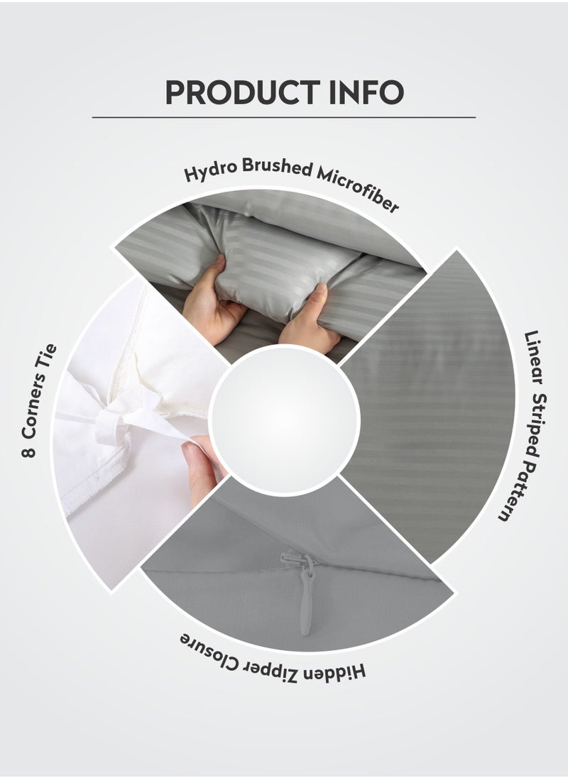 Donetella Duvet Set 6-Pcs King Size Striped Microfiber Bed Set With 1 Duvet Cover(220 x 240 CM) 1 Fitted Sheet 2 Pillow Sham And 2 Pillowcases(Without Filler),Grey  - Image 4