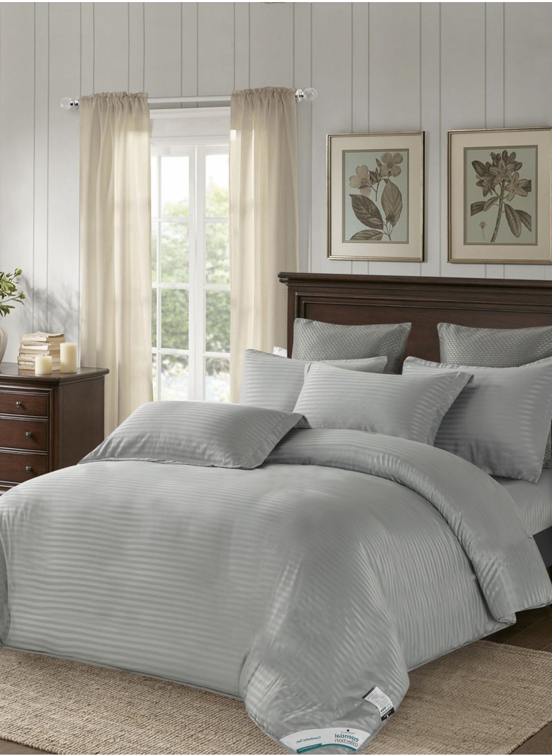 Donetella Duvet Set 6-Pcs King Size Striped Microfiber Bed Set With 1 Duvet Cover(220 x 240 CM) 1 Fitted Sheet 2 Pillow Sham And 2 Pillowcases(Without Filler),Grey  - Image 1