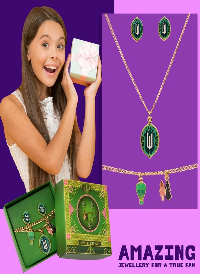 ويكد طقم مجوهرات رائع للنساء، يتضمن أقراطًا وقلادة وسوارًا مزينًا بتعليقات مستوحاة من شخصيتي إلفابا وجليندا - هدايا مميزة لها. - Image 3