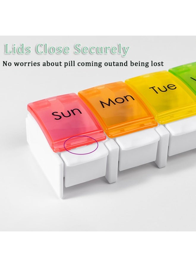ايرس منظم حبوب لمدة 7 أيام - موزع أدوية أسبوعي بسعة كبيرة بتصميم قوس قزح ملون، صندوق حبوب محمول مع 7 حجرات شفافة - حافظة آمنة غذائيًا وسهلة الاستخدام لإدارة الأدوية اليومية - Image 3