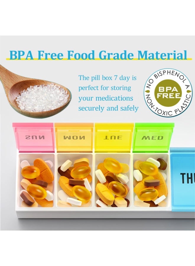 ايرس منظم حبوب لمدة 7 أيام - موزع أدوية أسبوعي بسعة كبيرة بتصميم قوس قزح ملون، صندوق حبوب محمول مع 7 حجرات شفافة - حافظة آمنة غذائيًا وسهلة الاستخدام لإدارة الأدوية اليومية - Image 4