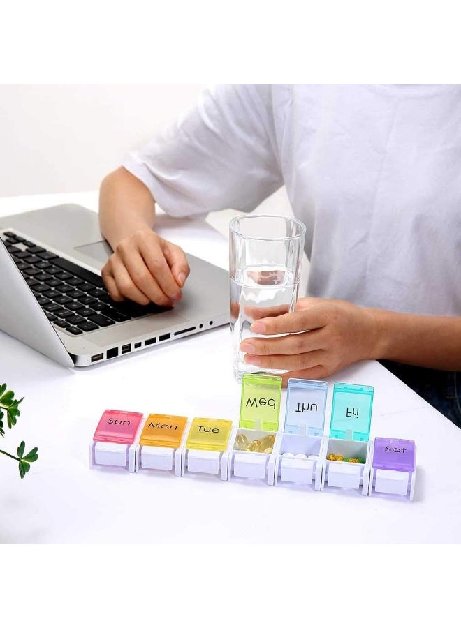 ايرس منظم حبوب لمدة 7 أيام - موزع أدوية أسبوعي بسعة كبيرة بتصميم قوس قزح ملون، صندوق حبوب محمول مع 7 حجرات شفافة - حافظة آمنة غذائيًا وسهلة الاستخدام لإدارة الأدوية اليومية - Image 5