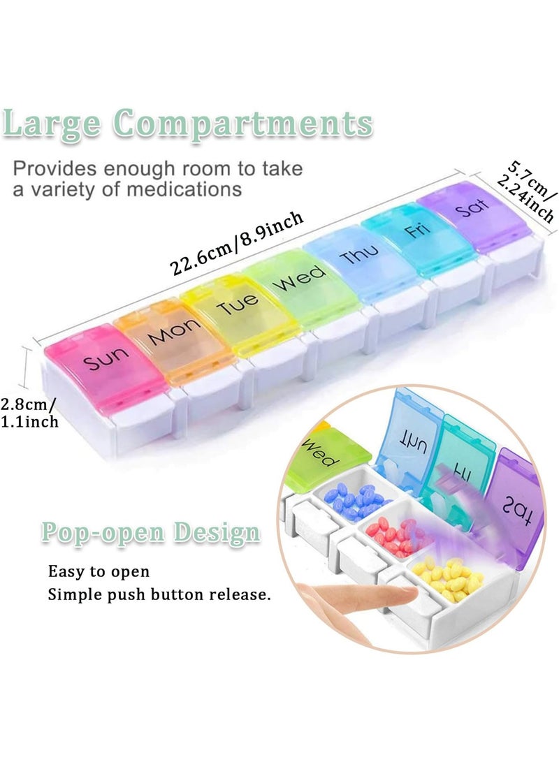 ايرس منظم حبوب لمدة 7 أيام - موزع أدوية أسبوعي بسعة كبيرة بتصميم قوس قزح ملون، صندوق حبوب محمول مع 7 حجرات شفافة - حافظة آمنة غذائيًا وسهلة الاستخدام لإدارة الأدوية اليومية - Image 2