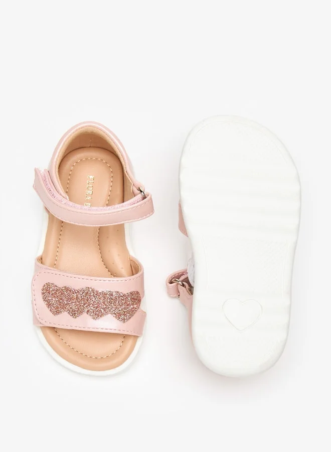 Flora Bella By Shoexpress Girls Heart Embellished Open Toe Sandals with Hook and Loop Closure