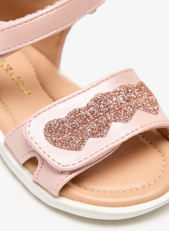 Flora Bella By Shoexpress Girls Heart Embellished Open Toe Sandals with Hook and Loop Closure