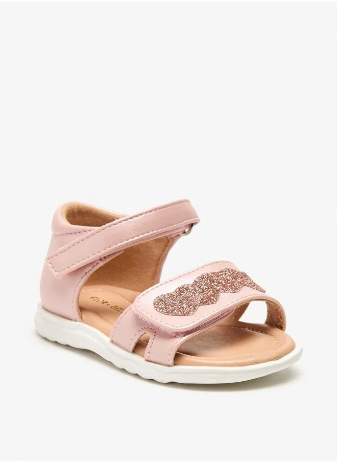 Flora Bella By Shoexpress Girls Heart Embellished Open Toe Sandals with Hook and Loop Closure