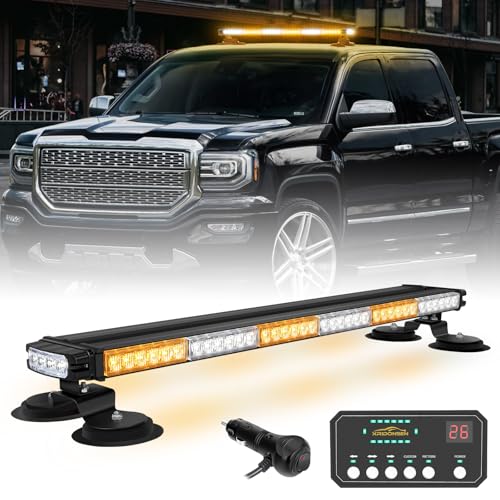 إكسريدونسن 284 80 مصباح سطوع LED على السطح باللونين الكهرماني والأبيض لتحذير الطوارئ والسلامة مع ضوء استشاري مزدوج الجوانب مع وحدة تحكم وقاعدة مغناطيسية لشاحنات الثلج ومركبات البناء وسحب السيارات