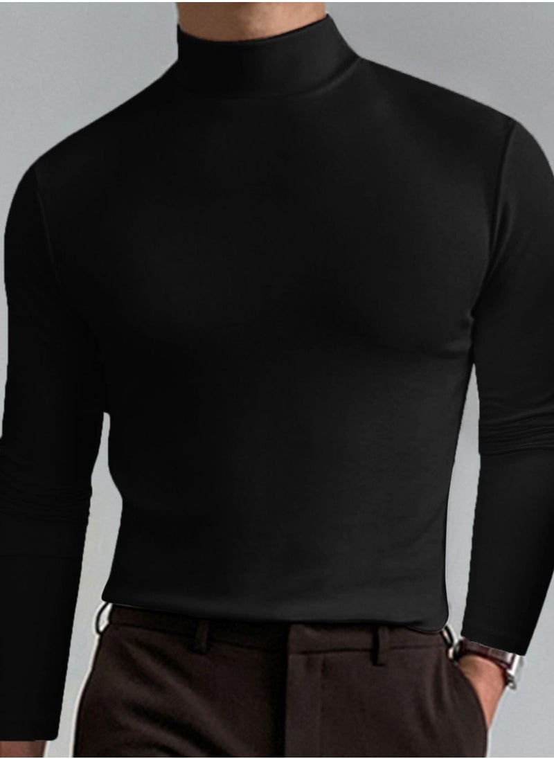 Loquat - Men's Autumn/Winter Simple High Neck Long Sleeve T-shirt - Image 1