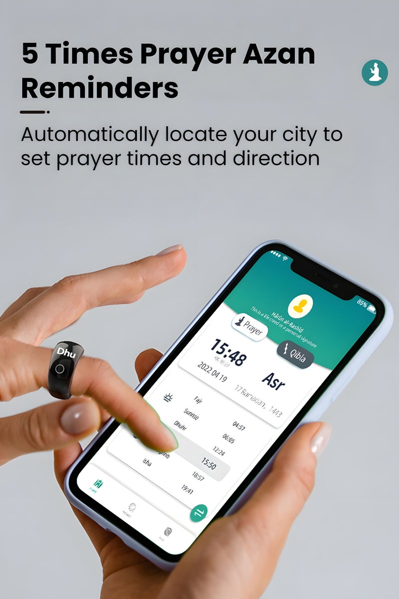 خاتم ذكي مع عداد صلاة رقمي واتجاه القبلة وتذكير، هدية إسلامية لشهر رمضان والعيد، خاتم ذكر محمول مع تطبيق للمسلمين - Image 4