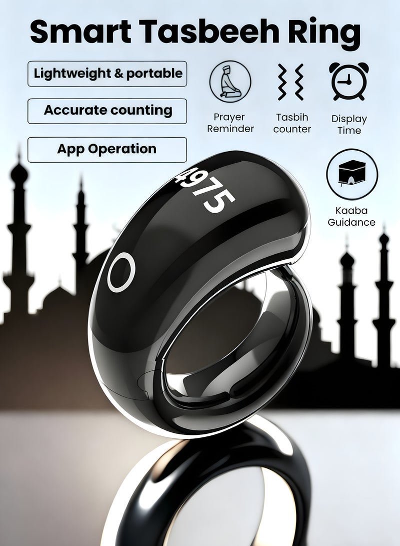 Tasbih Zikr Smart Ring with Digital Prayer Counter Qibla Direction & Reminder Islamic Gift for Ramadan & Eid Portable Zikr Ring with App for Muslims - Image 1
