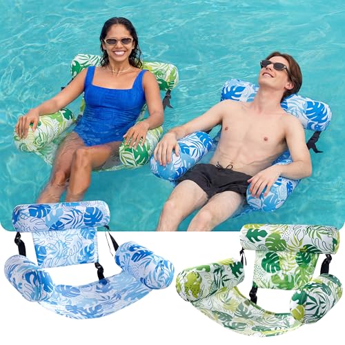 SLOOSH Inflatable Pool Floats Adult 2 Packs Floating Lounge ChairsBlow up Pool Noodles for Adult Heavy DutyFloating Chair for Party Summer Water Beach Lake FunSummer LeavesGreenBlue - Image 5