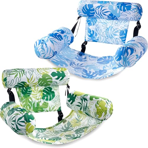 SLOOSH Inflatable Pool Floats Adult 2 Packs Floating Lounge ChairsBlow up Pool Noodles for Adult Heavy DutyFloating Chair for Party Summer Water Beach Lake FunSummer LeavesGreenBlue - Image 1