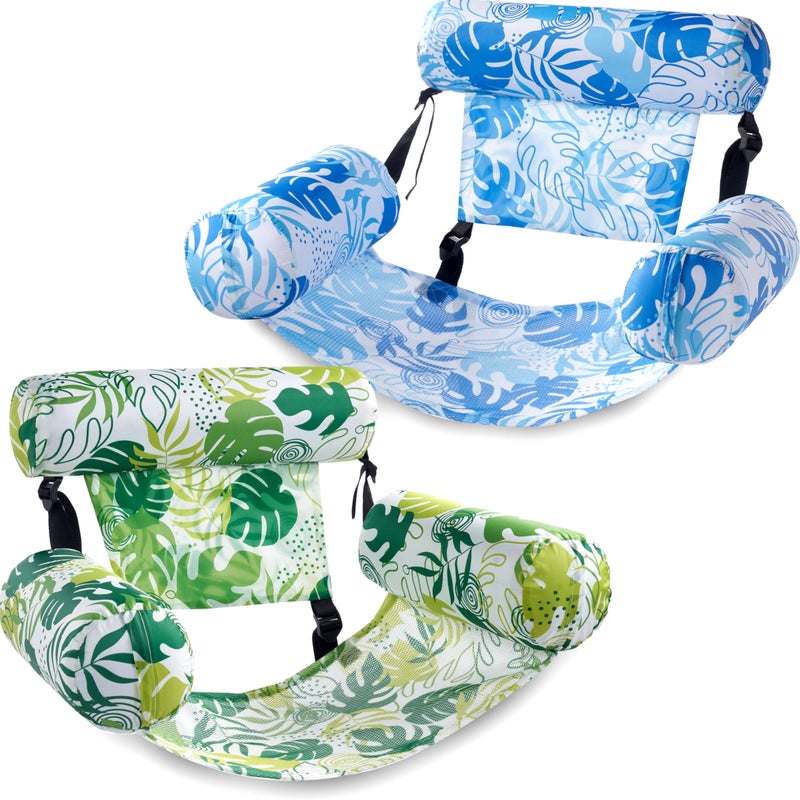 SLOOSH Inflatable Pool Floats Adult 2 Packs Floating Lounge ChairsBlow up Pool Noodles for Adult Heavy DutyFloating Chair for Party Summer Water Beach Lake FunSummer LeavesGreenBlue - Image 2
