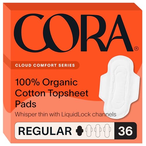 Cora 100% Organic Cotton Topsheet Pads | Ultra Thin Period Pad with Wings | Regular Absorbency | Ultra-Absorbent Sanitary Pads for Women (36 Count) - Image 1