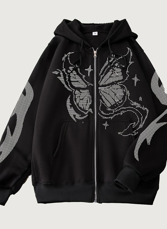 Take Two Black Butterfly Zip-Up Hooded Jacket - Image 1