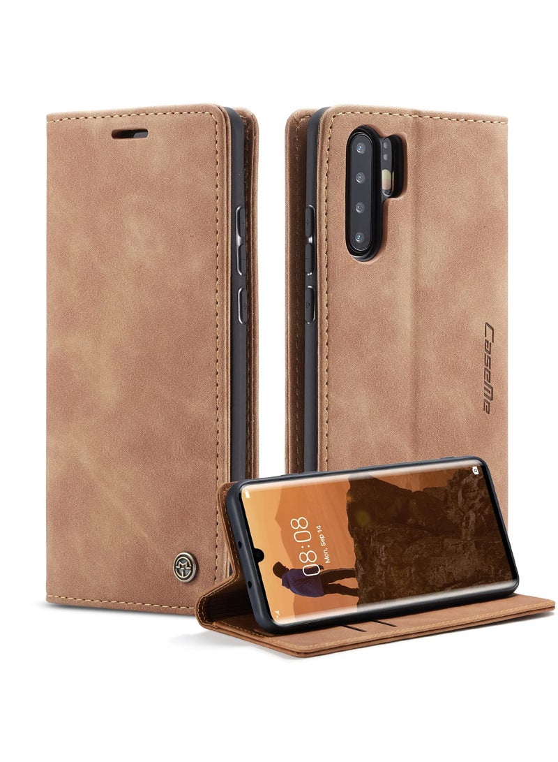 CaseMe Phone Case Luxury PU Leather Design 013 Flip Cover Card Slot Holder Cover For Huawei P30 Pro (Brown) - Image 1