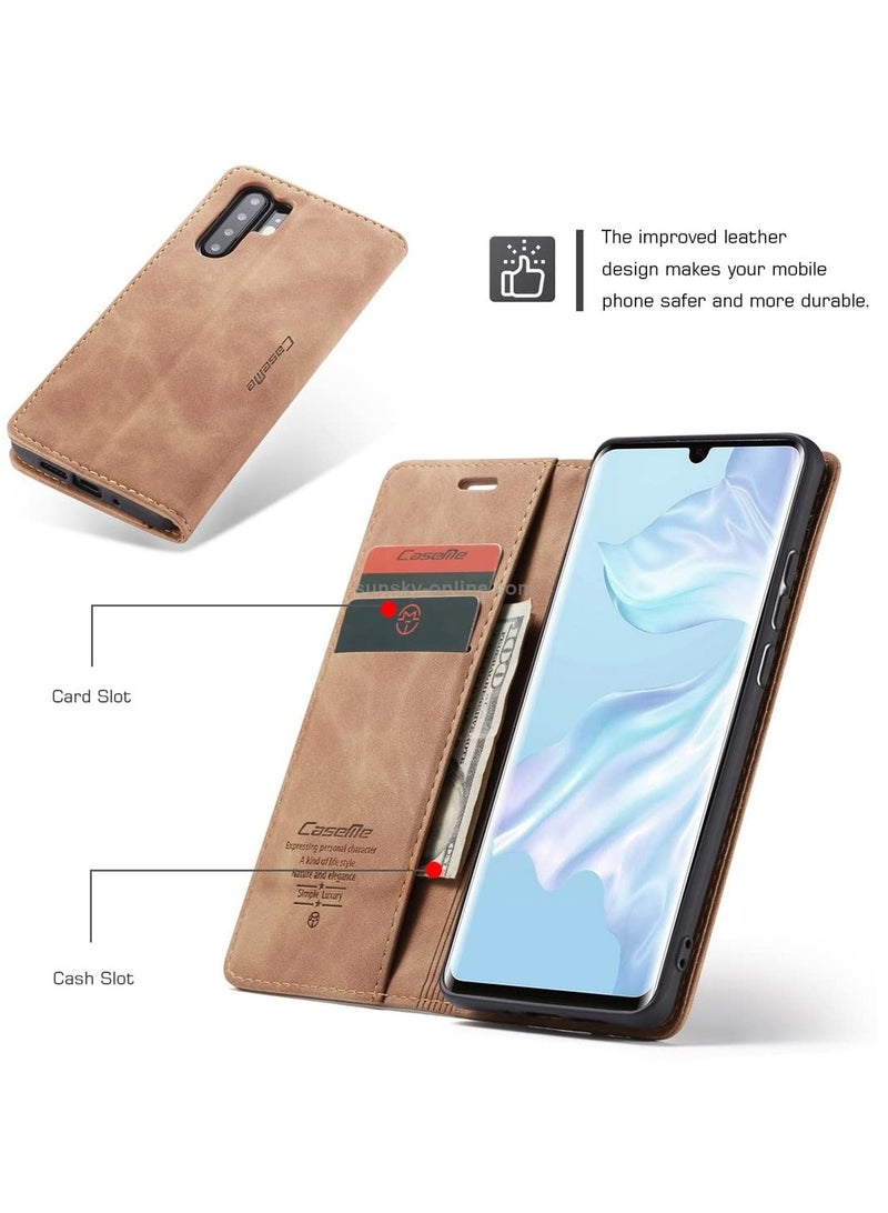CaseMe Phone Case Luxury PU Leather Design 013 Flip Cover Card Slot Holder Cover For Huawei P30 Pro (Brown) - Image 3