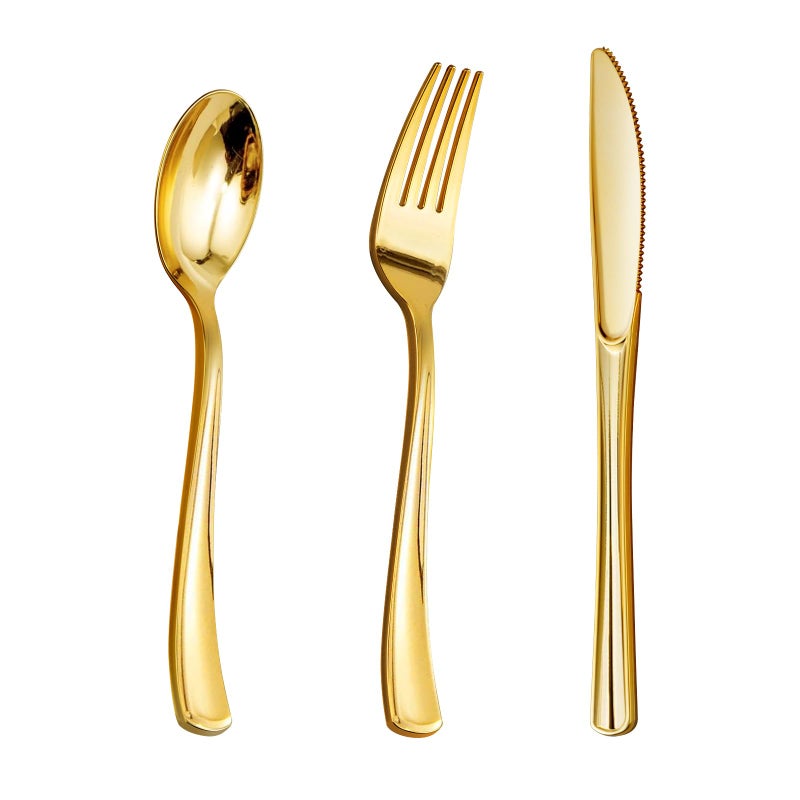 Goodluck 500PCS Gold Plastic Silverware Gold Utensils Disposable Plastic Cutlery Set of 200 Forks 150 Spoons 150 Knives for Party Wedding Birthday