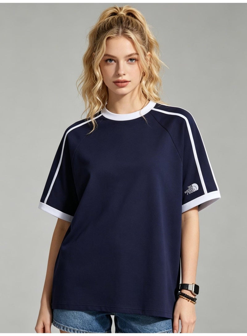 The North Face men's and women's parallel bars contrast short-sleeved T-shirts outdoor casual loose couple's sports tops, cotton structural design T-shirts. - Image 5