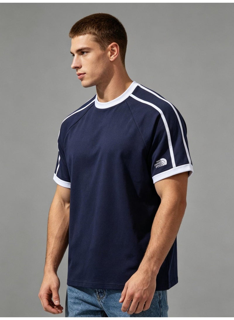 The North Face men's and women's parallel bars contrast short-sleeved T-shirts outdoor casual loose couple's sports tops, cotton structural design T-shirts. - Image 4