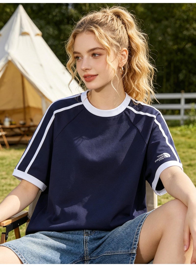 The North Face men's and women's parallel bars contrast short-sleeved T-shirts outdoor casual loose couple's sports tops, cotton structural design T-shirts. - Image 2