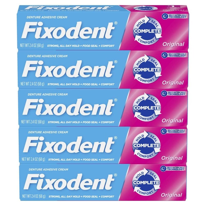 Fixodent Original Secure Denture Adhesive Cream for Full and Partial Denture Wearers, 2.4oz (Pack of 5) - Image 2