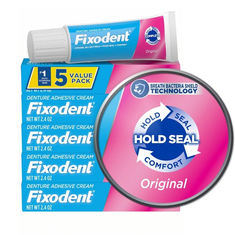 Fixodent Original Secure Denture Adhesive Cream for Full and Partial Denture Wearers, 2.4oz (Pack of 5) - Image 1
