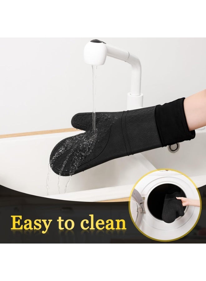 متجر الفرح 6 قطع من قفازات الفرن المصنوعة من السيليكون، قفازات مقاومة للحرارة مع بطانة ناعمة مبطنة، قفازات فرن لحمل الأواني للطهي والشواء، لون أسود، مجموعة قفازات - Image 4