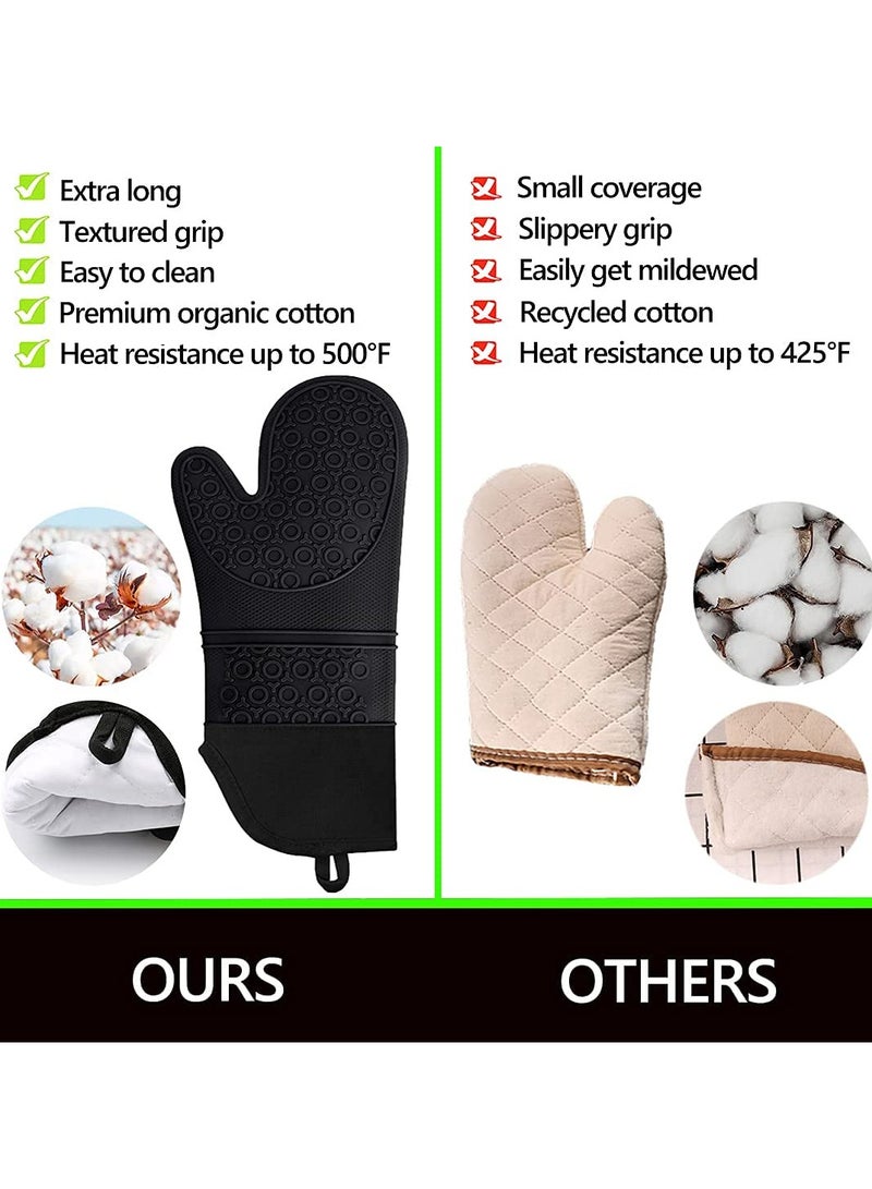 متجر الفرح 6 قطع من قفازات الفرن المصنوعة من السيليكون، قفازات مقاومة للحرارة مع بطانة ناعمة مبطنة، قفازات فرن لحمل الأواني للطهي والشواء، لون أسود، مجموعة قفازات - Image 5