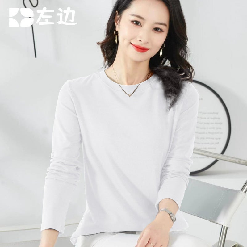 قميص أساسي طويل الأكمام من الفليس للنساء الكوريات بتصميم دائري 2025 خريف مبكر جديد بلون موحد موضة إنستغرام - Image 3