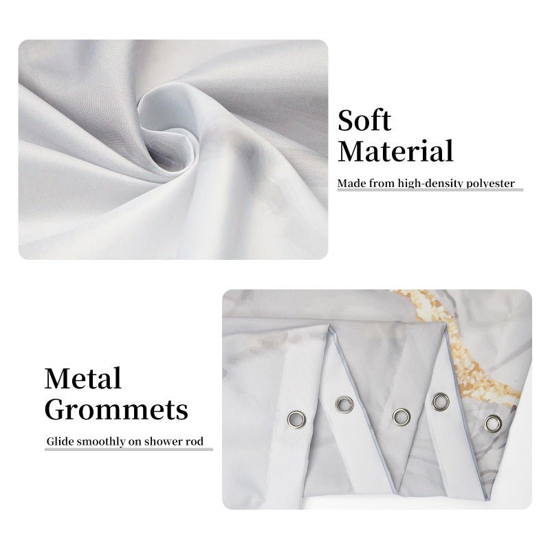 Ruelvth Grey Shower Curtain, Ombre Light Grey Marble Shower Curtain Set Modern Aesthetic Gray Ink Texture Waterproof Bathroom Curtain with Hooks, 72x72 Inch - Image 4