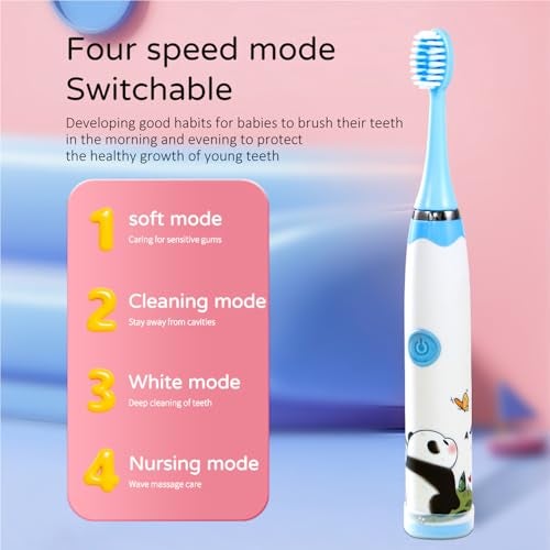 US1984 Sonic Electric Toothbrush for Kids with 4 Modes, 3 Brush Heads & Type-C Rechargeable, Ultra Soft Nylon Bristles, IPX7 Waterproof, Electric Power Tooth brush (White) - Image 3