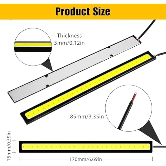 Linkstyle 12Pcs Daytime Running Light Car Interior Exterior Led Strip Light Super Bright 12V Underglow Lights Universal Waterproof Cob Drl Running Lamp For Truck Boat Bike Rv Motorcycles White - Image 4